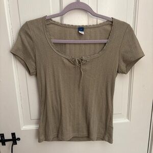 Pointelle Sage green top